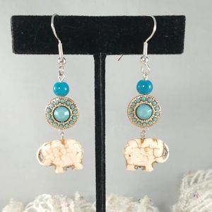 Elephant earrings White stone turquoise beads
